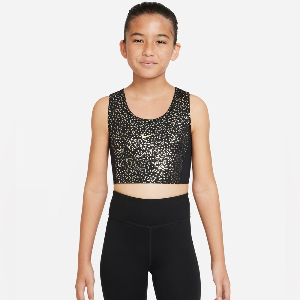 NWT Nike kids Black and Gold Crop Top size L Nike Dri-FIT One - out of stock!